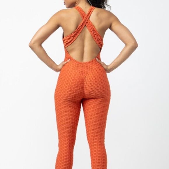 Orange Honeycomb Jumpsuit - Picture 1 of 10